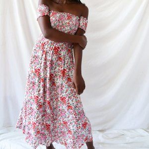 Lulus View from the Meadow Cream Floral Print Off-the-Shoulder Dress
